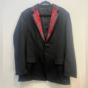 Black Blazer with Red Plaid Trim